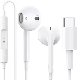 Fone de Ouvido com Fio Tipo C com Microfone Integrado Som Estéreo Premium Compatível IPhone 15 15 Pro 15 Pro Max 16 16 Pro Max, Galaxy, IOS/Android, Tablet, Notebook