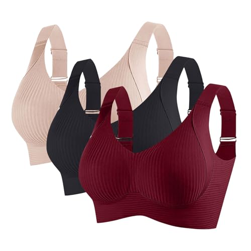 Generic - 3PCS Seamless Bras for Women 2025 Push Up Adjustable Bras Cozy Ribbed Wireless Full Support Sports Solid Color Bra