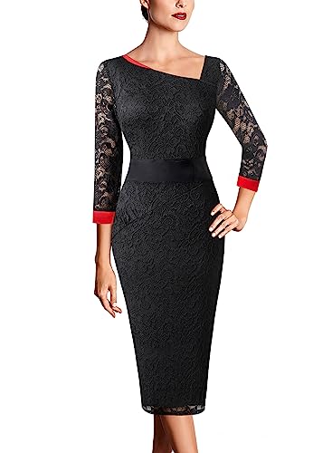 VFSHOW Womens Vintage Asymmetrical Neck Work Business Party Sheath Dress