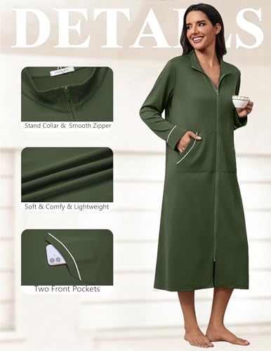 Image of Ekouaer Zipper Robes for Women Long Sleeve Lightweight House Coats with Pockets Zip Up Bathrobe Loungewear S-3XL