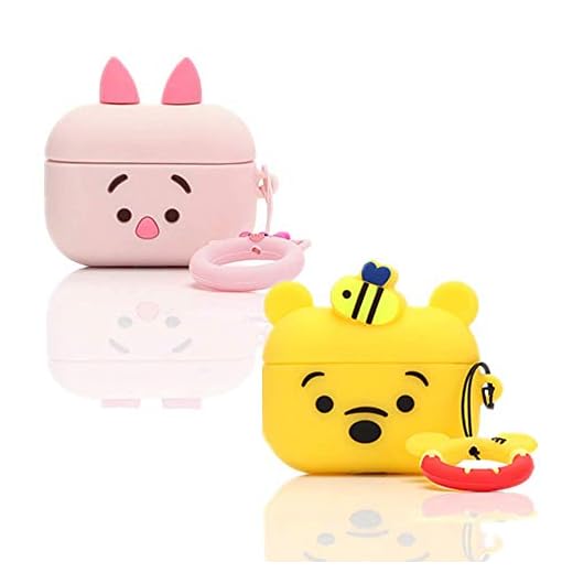 YIGEYI Silikonfodral Som är Kompatibelt med Airpods Pro Case Cover Roliga Söta 3D-Tecknade Omslag [2-Pack][Tecknad Serie] (Winnie/Piglet)