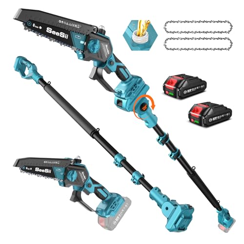 SEESII P6 Ultra/Ace 2-in-1 Electric Pole Saws:6 Inch Mini Chainsaw Cordless with Extension Pole,2Pcs Batteries,Brushless Chain Saw for Limb Branch Cutter,Battery Tree Trimmers Pruner,16Ft Lo