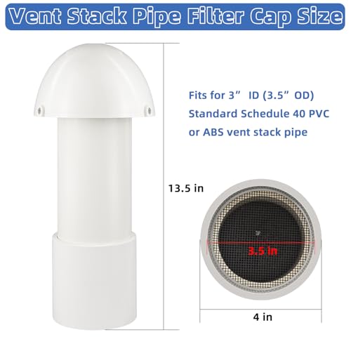 3 Inch Vent Stack Pipe Filter,Sewer Vent Filter Septic Tank Roof Vent Filters Cap for PVC Plastic Pipes Plumbing Air Exhaust,Vents Stack Filters Remove Outdoor Septic and Sewer Odors,with Mushroom Cap - Thumbnail 2