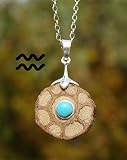  Zodiaco - Acuario - Colgante de turquesa y rodaja de liana con cadena en plata de ley