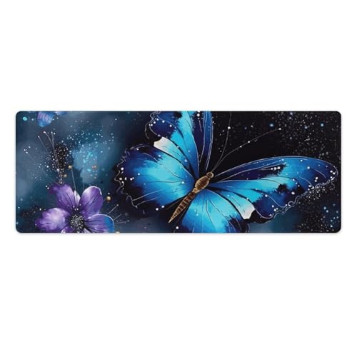 Tapis de souris de jeu galaxie bleu papillon grand format imperméable pour bureau
