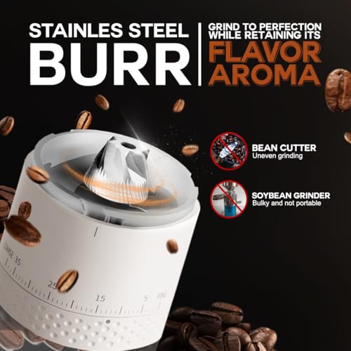 Image of Burr Coffee Grinder - Portable Espresso Grinder with Stainless Steel Conical Mill for Travel, Camping - Cordless /Rechargeable Electric Coffee Bean Grinders with 38 Adjustable Grind Settings