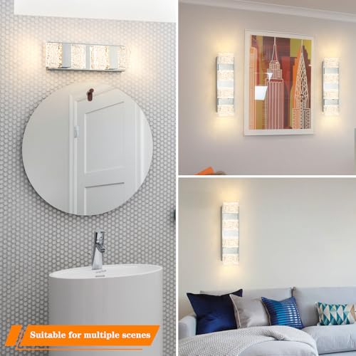Image of Modern Chrome 4-Lights Bathroom Vanity Light, Eleglant Chrome LED Bathroom Light Fixtures Over Mirror, Dimmable Acrylic Shade Wall Lighting Fixtures, Hardwired Wall Light(H4.33in, L15.16in)