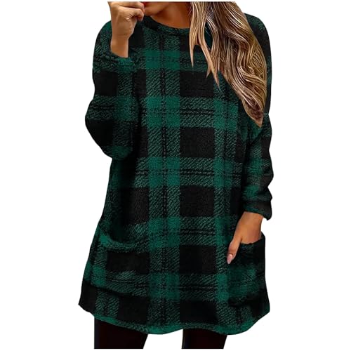 Fleece Lined Jumper Ladies Winter Warm Sweatshirt Casual Comfortable Loose Baggy Pullover Basic Plus Size Plaid Long Sleeve Crew Neck Tunic Tops Elegant Cozy Fashion Lounge Clothes