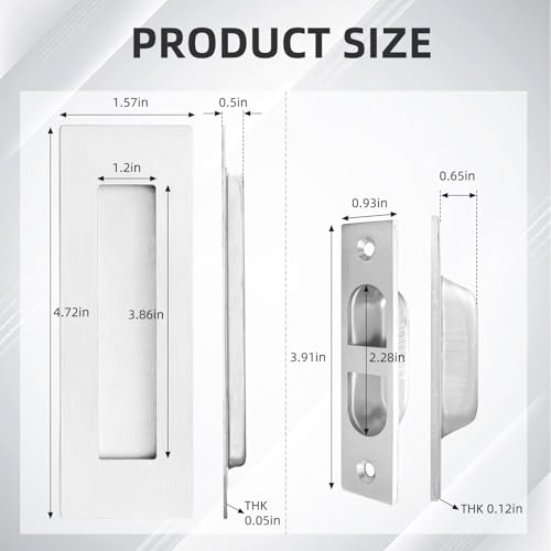 Fihatokus Pocket Door Handles and Edge Pull,4.72 inch Recessed Flush Finger Pulls,304 Stainless Steel Pocket Door Hardware, Silver by Fihatokus - Used condition - Image 3