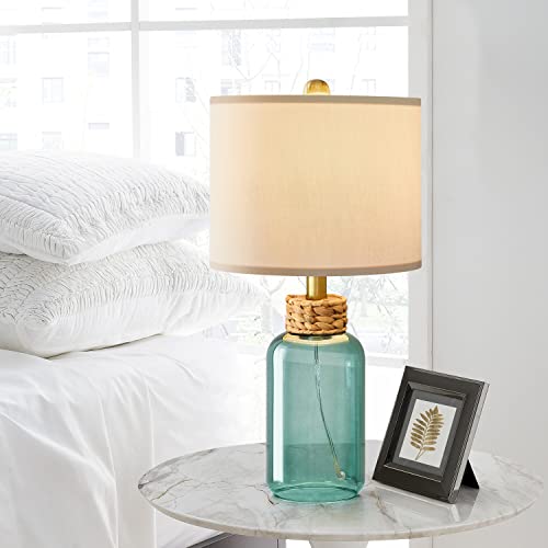 G-Safava 20.25 Inch Modern Glass Table Lamp Set Of 2, Small Farmhouse Bedside Lamp Blue Green Nightstand Lamp For Living Room Bedroom Office Dorm #TOP4