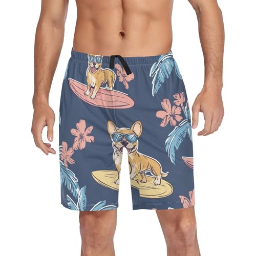 Corgi Dog Surfing Pajama Bottom Shorts for Men Soft Casual Sleep Lounge Shorts with Pockets S-XXL