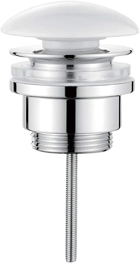 Assembled Ibergrif M20509W basin waste with the pop-up stopper in the closed position, showing the ceramic top and chrome body.