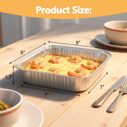 Image of 8x8 Thickened Aluminum Foil Pans, 20Pack Disposable Aluminum Pans with Lids for Roasting, Baking, Cooking, Food Prep, Chafing, Steam Table, Oven, Cake, and Party Catering.