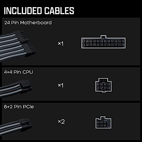 Image of TECWARE FLEX Black /Grey PSU Sleeved Extension Cables Set 30cm