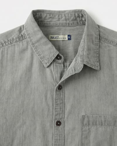 Image of Amazon Brand - INKAST Men Washed Cotton Twill Denim Casual Button Down Shirt | Full Sleeves | Regular Fit | Stylish Summer - Everyday Wear