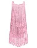 EFOGEP Mädchen Quaste ärmellos Latein Tanzkleid Vintage geschichtet Fransen Quasten Kleider Bühne Ballroom Cha Cha Jazz Samba Rumba Tanzkleidung Kleid für Kinder Rosa 8-9 Jahre
