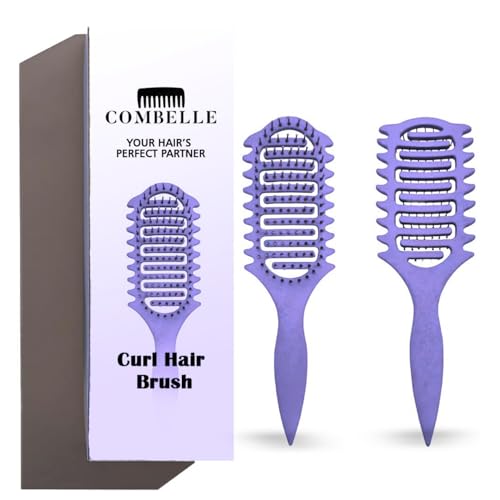 Image of Combelle Curl Defining Brush - 24 cm Vented Detangling & Volumizing Hair Brush for Curly Hair - Vegan Boar Bristles, Ergonomic Handle, Reduces Frizz & Defines Curls (Purple)