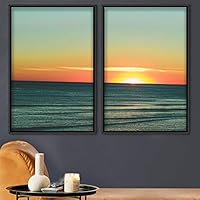 2 Piece Framed Canvas Wall Art Sunset Canvas Prints Home Artwork Decoration for Living Room,Bedroom - 16