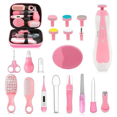 Image of Baby Healthcare and Grooming Kit, 26 in 1 Portable Baby Safety Care Set with Hair Brush Comb Nasal Aspirator Electric Nail Trimmer Set Baby Essentials kit for Newborn Boys Girls (Pink)