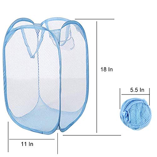 Image of Qtopun Mesh Popup Laundry Hamper Foldable Laundry Basket Portable Dirty Clothes Basket Collapsible Dirty Clothes Hamper for Bedroom, Kids Room, College Dormitory and Travel (Light Blue)