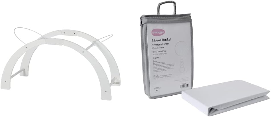 Curve Moses Basket Stand, White, 1 Count (Pack of 1) & Moses Basket Waterproof Sheet