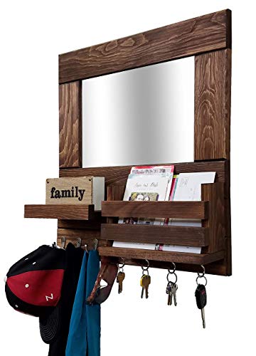 Bristol Organizer, Mirror, Mail Holder, Shelf With Hooks, 20 Stain Colors - Key Holder Wall Shelf, Decorative Mirror, Farmhouse Entryway Mirror Wall Organizer & Shelf, Wooden Mail Organizer #TOP24