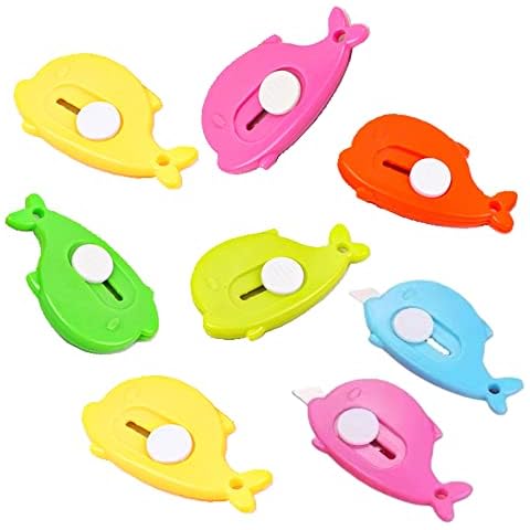 8 Pcs Letter Openers Mini Retractable Wrap Box Opener Utility Plastic Envelope Opener in Random Color Dolphin Shape Box Cutter for School Home Office, etc Cover