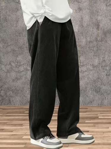 Image of Samfor Men's Comfortable Baggy Corduroy Pants | Relaxed Fit Stretch Waist Trousers for Everyday Wear | Casual Trouser for Man