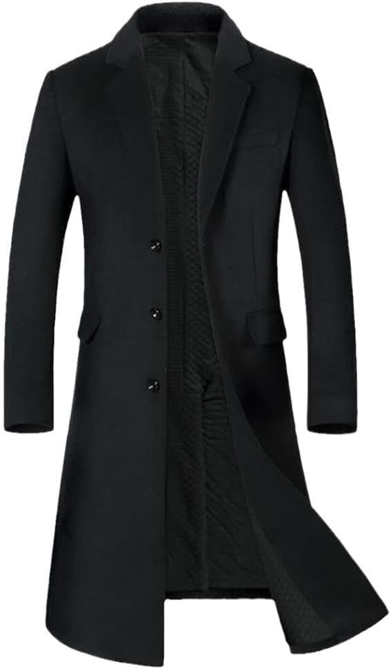 Haitpant Winter Long Trench Coats Mens Single Breasted Slim Wool Overcoat Vintage Business Casual Jacket