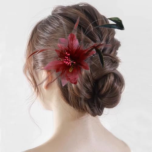 Image of Multi-function Feather Flower Brooch Pins & Hair Clips for Women Girls Corsage Brooch Party Ceremony Accessories Dance Banquet Pins Headdress