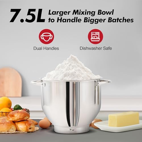 Image of the Aucma Stand Mixer, 7.5L Food Mixer for Baking with Bowl, 6 Speeds Electric Kitchen Mixer with Dough Hook, Whisk & Beater 1400W (7.5L, Red) 