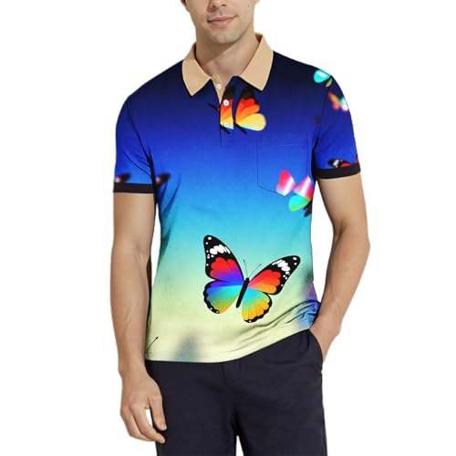 Polo à manches courtes pour homme imprimé papillon décontracté t-shirt de golf coloré