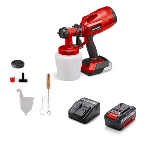 Einhell Akku-Farbsprühsystem TC-SY 18/60 Li Power X-Change (Li-Ion, 18 V, Förderleistung 650 ml/min, 800 ml Farbbehälter, inkl. 2,0 mm und 2,5 mm Düse, 4 Ah Akku und Ladegerät)