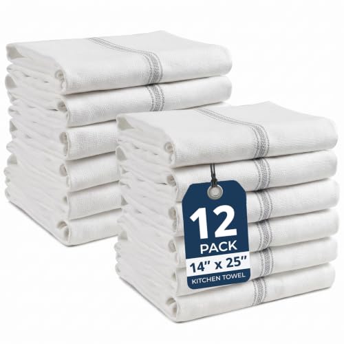Image of LANE LINEN 100% Cotton Kitchen Towels for Cleaning 12PC - Grey Stripe