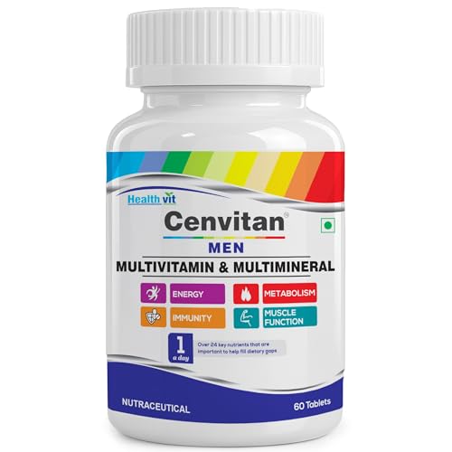 Healthvit Cenvitan Multivitamin tablet For Men | Multivitamin for Men with 24 Nutrients | Best multivitamin Tablets with Vitamin & Minerals for Energy, Stamina, Immunity & Health | 60 Tabs | 1 pack