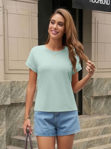 Image of UNCLECAT Womens Crop Tops Loose Fit Cap Short Sleeve Summer Tee | Crew Neck, Solid Color, Graphic, Casual, Going Out, Trendy Outfits, Fashion Clothes, Daily Wear, Work, Vacation