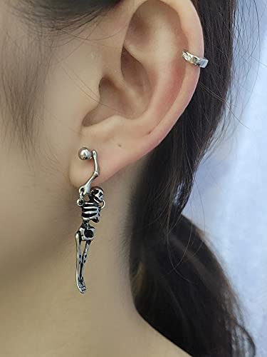 1 Piece Hanging Dangle Skull Skeleton Bone Ball Bead 18G Barbell Stud Earrings For Men Women Boys Screw Back Gothic Cute Cartilage Helix Drop Tragus Stainless Steel Fashion Cool Unique Personalized Dainty Jewelry Birthday Gifts Bff #TOP4