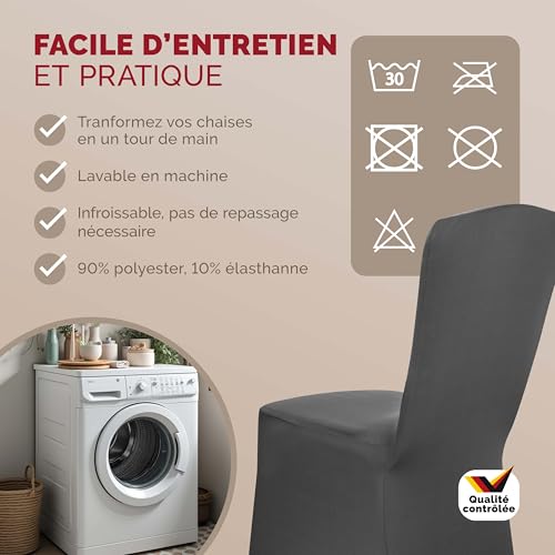 Couverture de chaise lavable anthracite et housse extensible Detex
