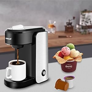 CHULUX Single Serve Coffee Maker 1000 Watts Single Cup Stainless Steel Coffee Machine for Capsule and Ground Coffee with Graduated Water Tank One Button Operation
