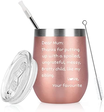 Livole Birthday Gifts for Mum, Mama Mom Gifts from Daughter Son Husband, 12 oz Stainless Steel Double Wall Vacuum Wine Tumbler with Lids and Straw, Funny Coffee Cup, This Lady is one Awesome Mum