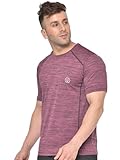 CHKOKKO Men's Round Neck Half Sleeve Regular Fit Lightweight Quick Dry Self Design Activewear Gym Sports T-Shirt for Workout Training Fitness and Running Magenta 4XL