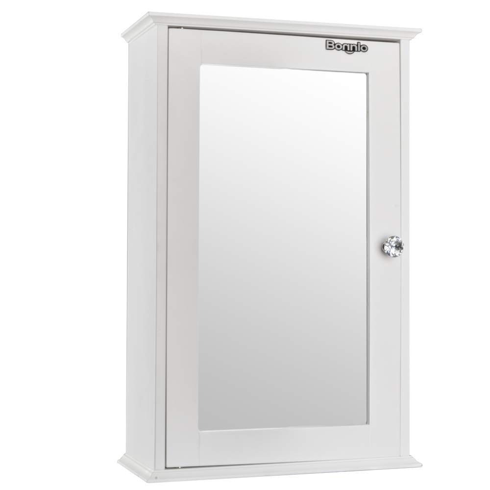 Bathroom Wall Cabinet with One Mirror Single Door Multipurpose Storage Organizer Shelves Home Furniture Bright White Finish