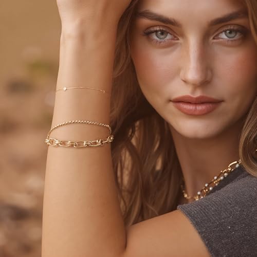 Thick Chain Bracelet for Women 14K Gold Plated Vintage Dainty Statement Chain Bracelet3