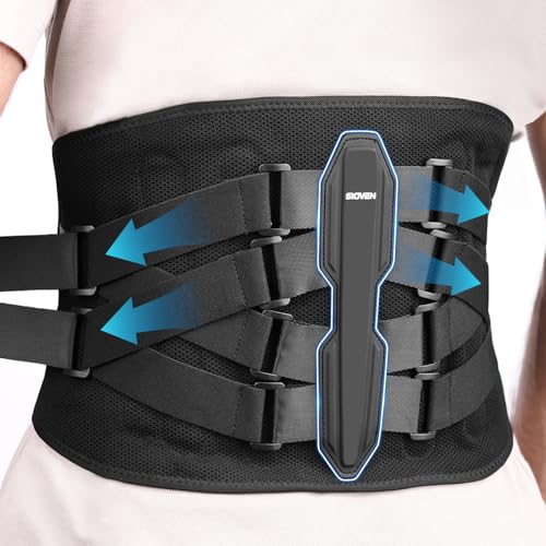 Sioven Back Support Belt for Men Women, Back Brace for Lower Back Pain Relief, Adjustable Lumbar Support With 5 Support Modules Ideal For Hernated Disc, Sciatica, Heavy Lifting (Black, S)