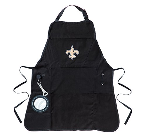 Team Sports America NFL New Orleans Saints Grill Chef Aprons for Men and Women with Pockets Adjustable Straps Bottle Opener and Insulated Beverage Holder Cooking Kitchen Apron