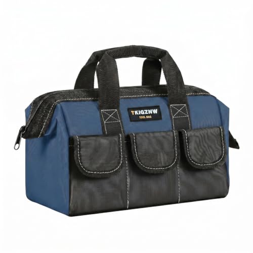 TKIGZNW Large Wide Mouth Tool Bag,17 Inch Tool Organizer 6 Pockets Waterproof,Soft Handle Zipper Organization((Blue, 17 in) by TKIGZNW - Used condition - US$19.00
