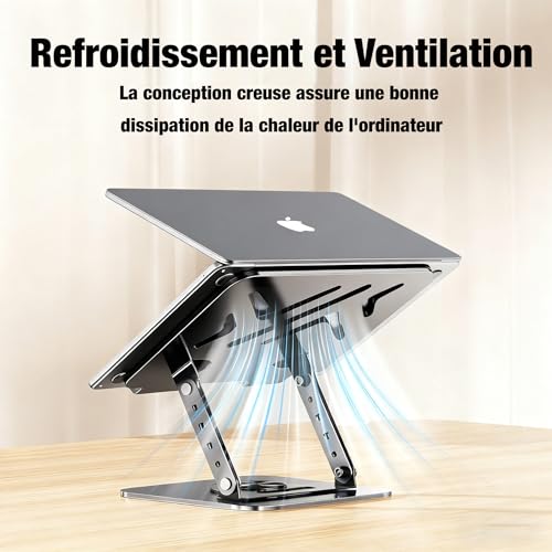 HIOCORE Laptop Ständer Höhenverstellbar, Faltbarer Laptop Stand aus Ergonomischer, Belüfteter Laptopständer mit 360° Drehbarer Basis, Kompatibel mit MacBook Air, Pro, Allen Laptops 10-17,3