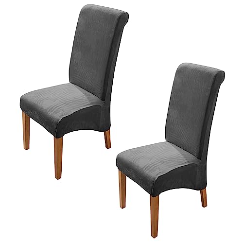Image of HOKIPO Velvet Long Back Chair Covers Set of 2, Dark Grey (AR-4760-DGRY*2)