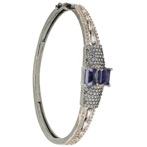 Image of ZENEME Rhodium-Plated Square Shaped American Diamond Studded Kada Bracelet For Girls and Women