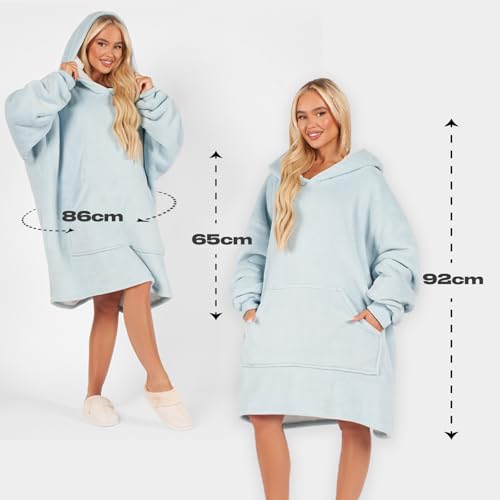 Sienna Hoodie Blanket, Gifts for Women Ultra Soft Sherpa Fleece Warm Cosy Oversized Hoodie Wearable Blanket Hooded Snoodie Sweatshirt for Women Girls Men Boys Kids Big Pocket, Baby Blue - Image 6
